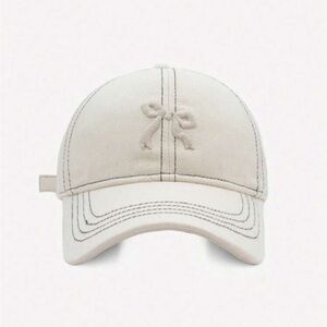 Adjustable Cream + Black Embroidered Bowknot Baseball Cap OS New